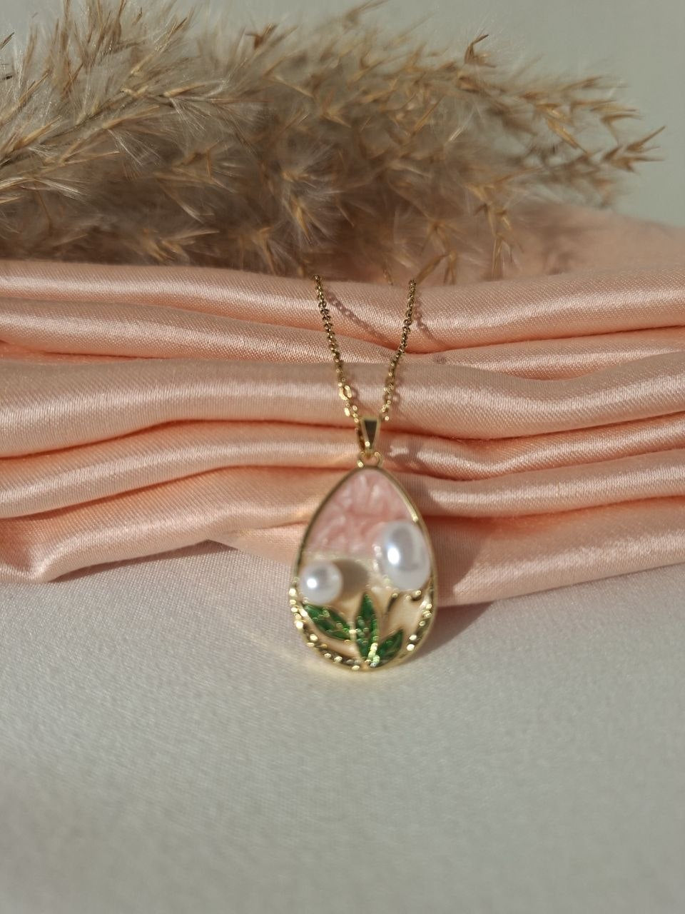 Pink Floral Teardrop Necklace