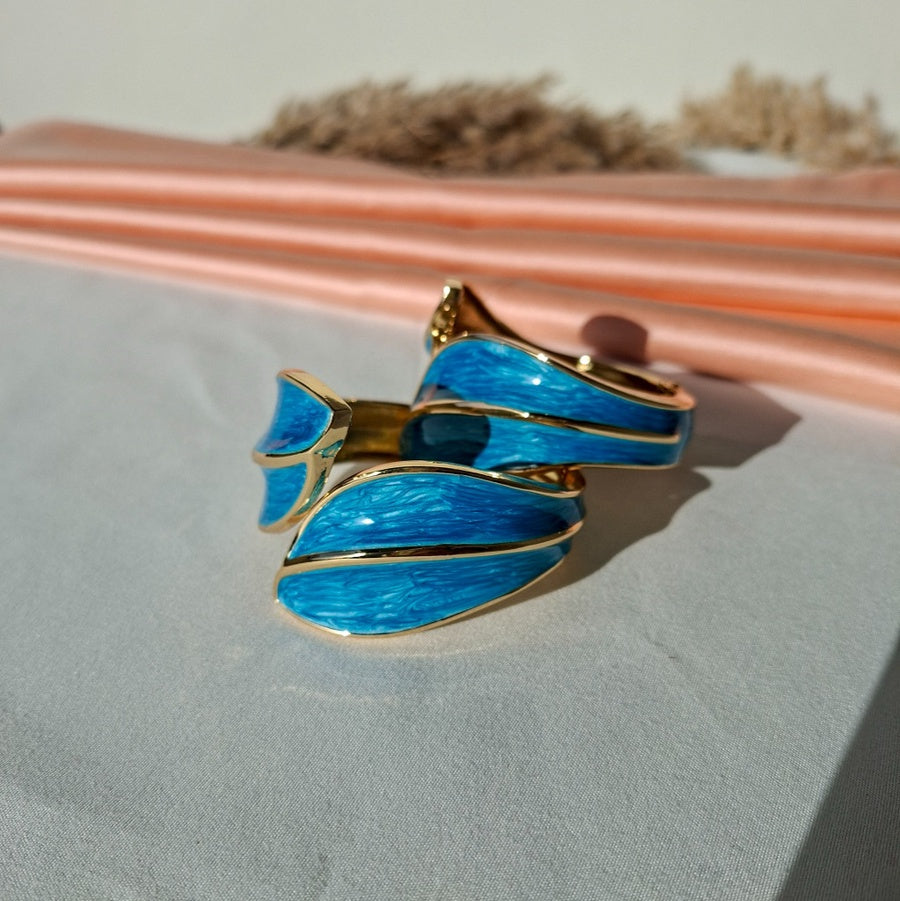 Golden Blue Leaf Enamel Bangle