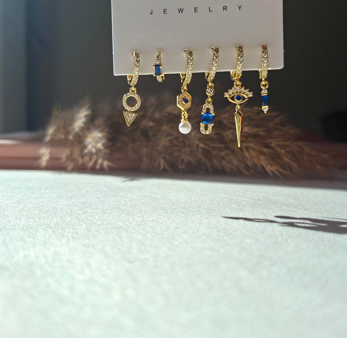 Evil Eye & Blue Zircon Earring Set