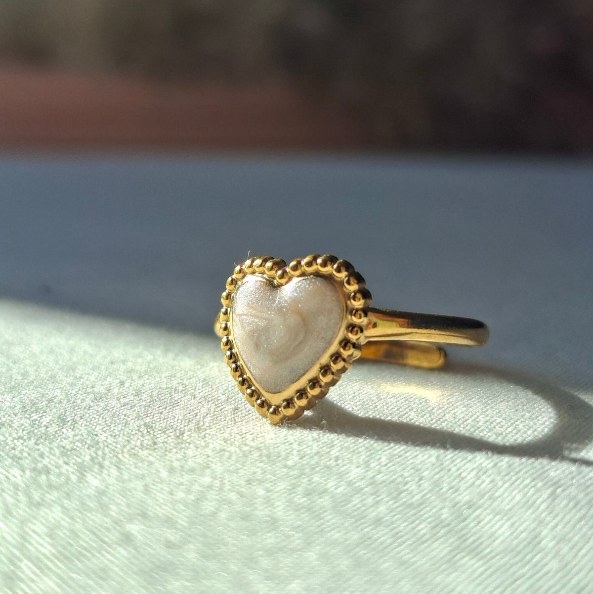 Golden White Heart Enamel Stainless Steel Ring