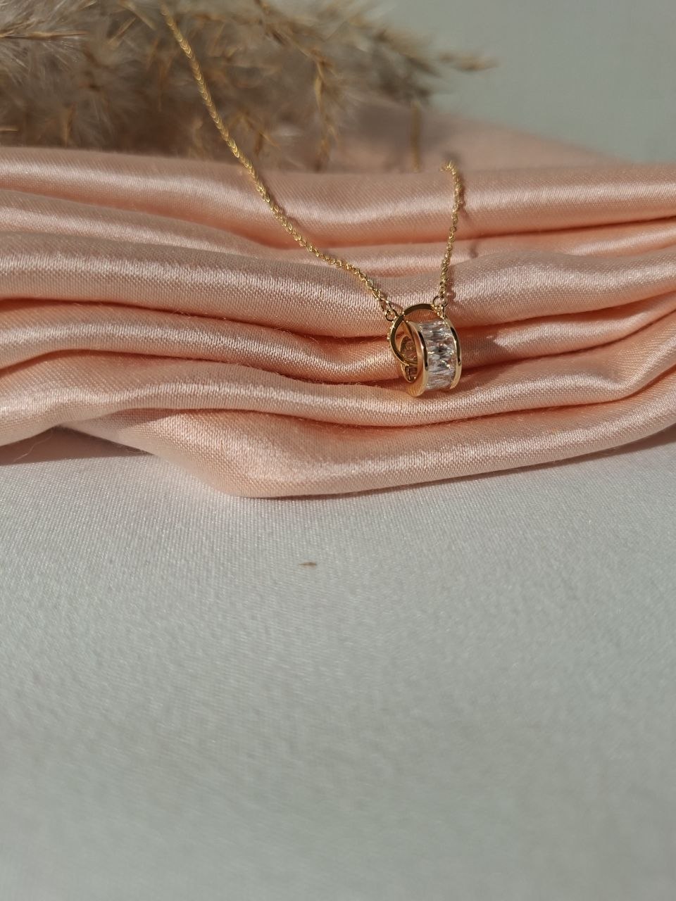Golden Crystal Barrel Ring Necklace