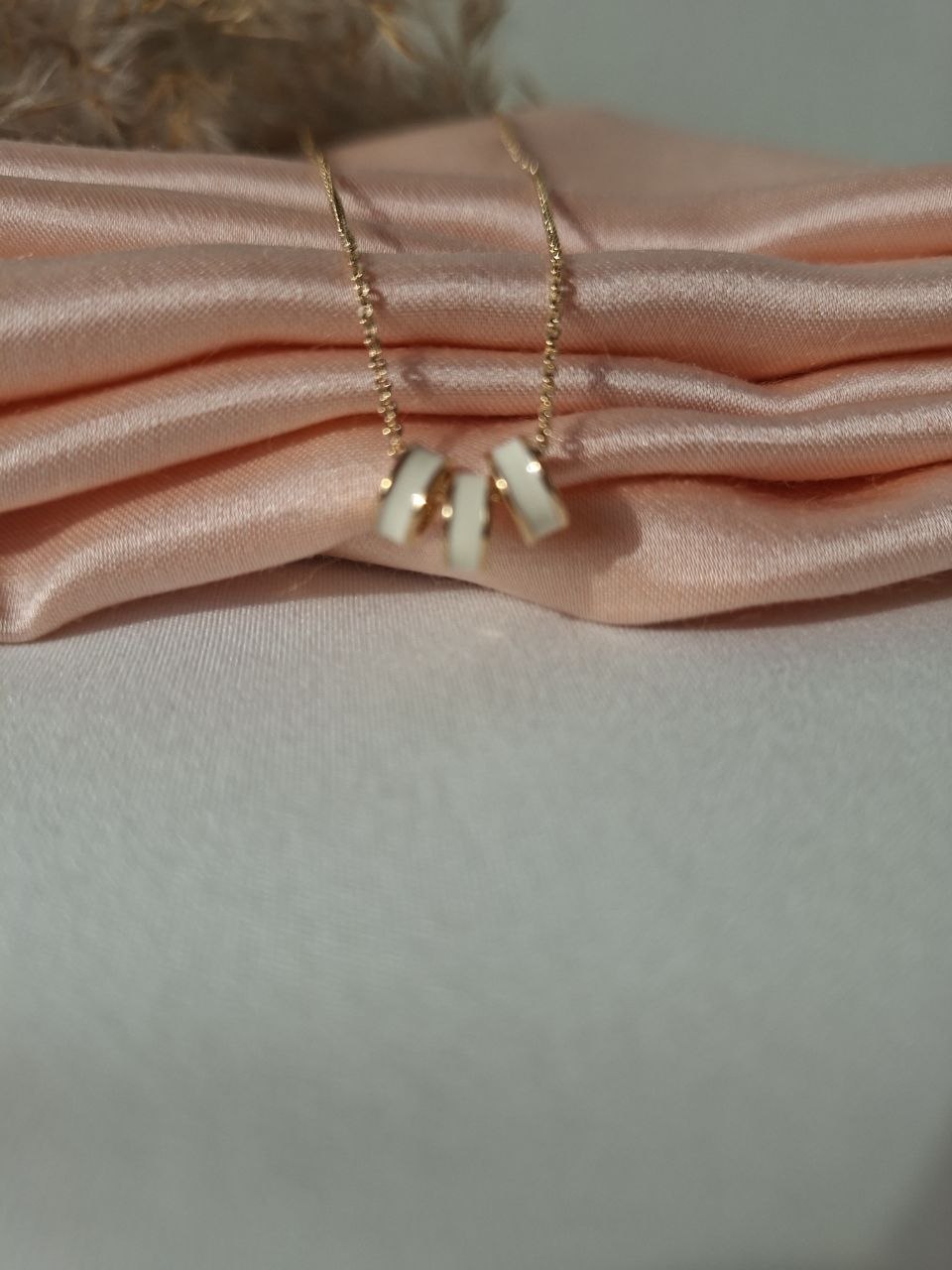 Golden Triple White Ring Necklace