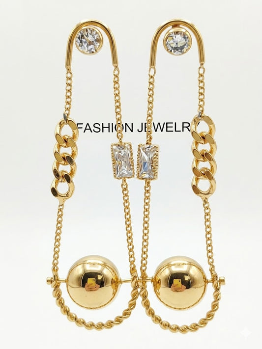 Golden Sphere Drop Earrings