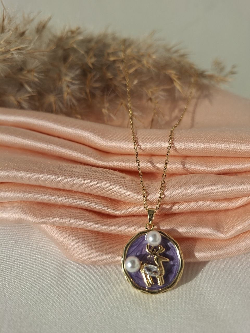 Purple Enamel Deer Necklace