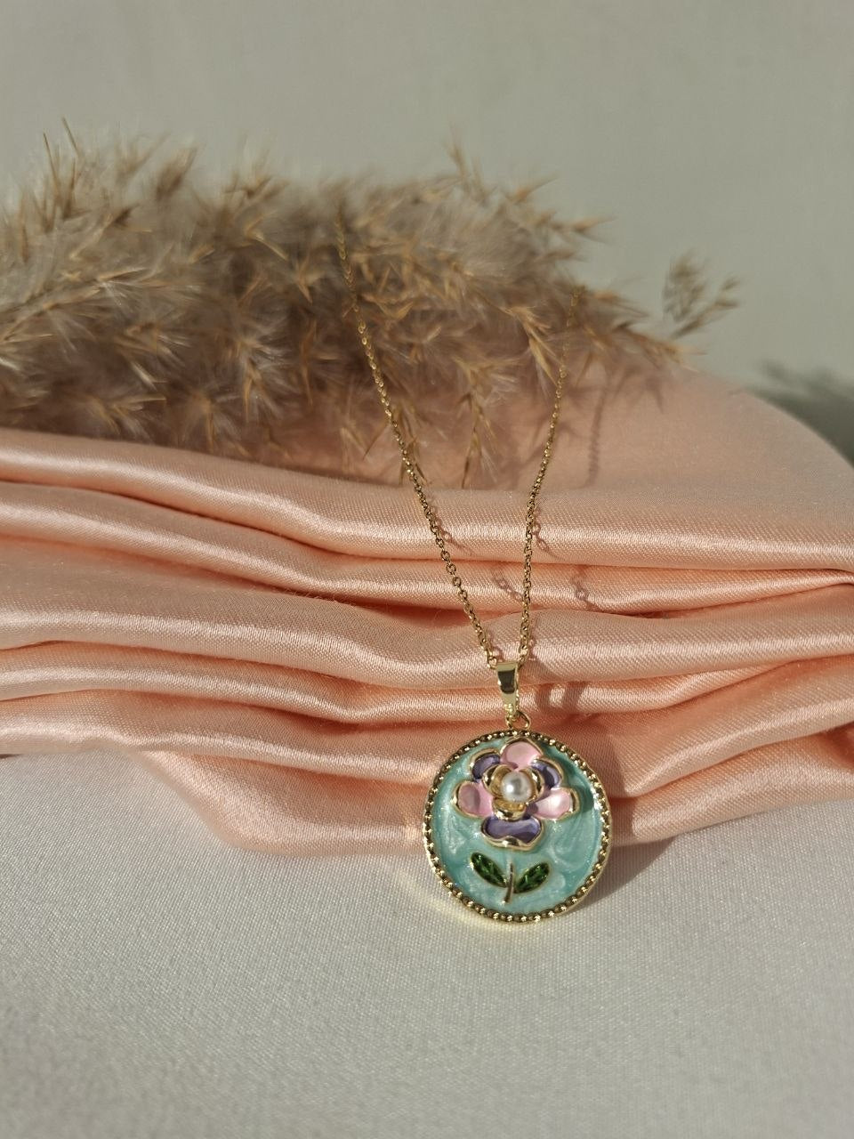 Mint Enamel Flower Necklace