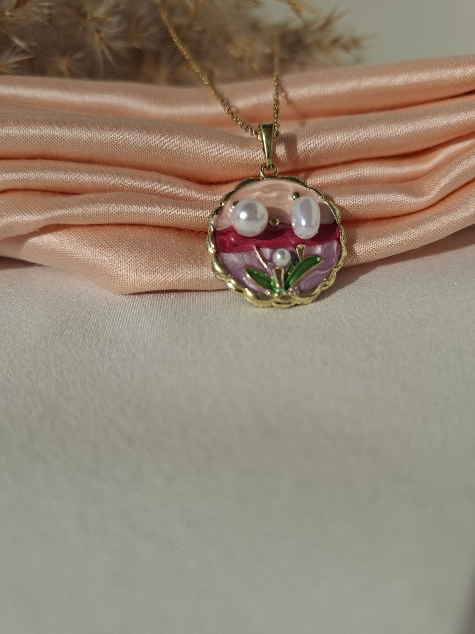 Pink Pearl Enamel Necklace