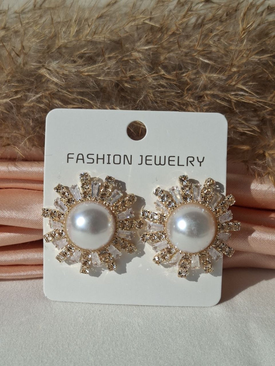 Pearl Sunburst Crystal Soiree Earrings