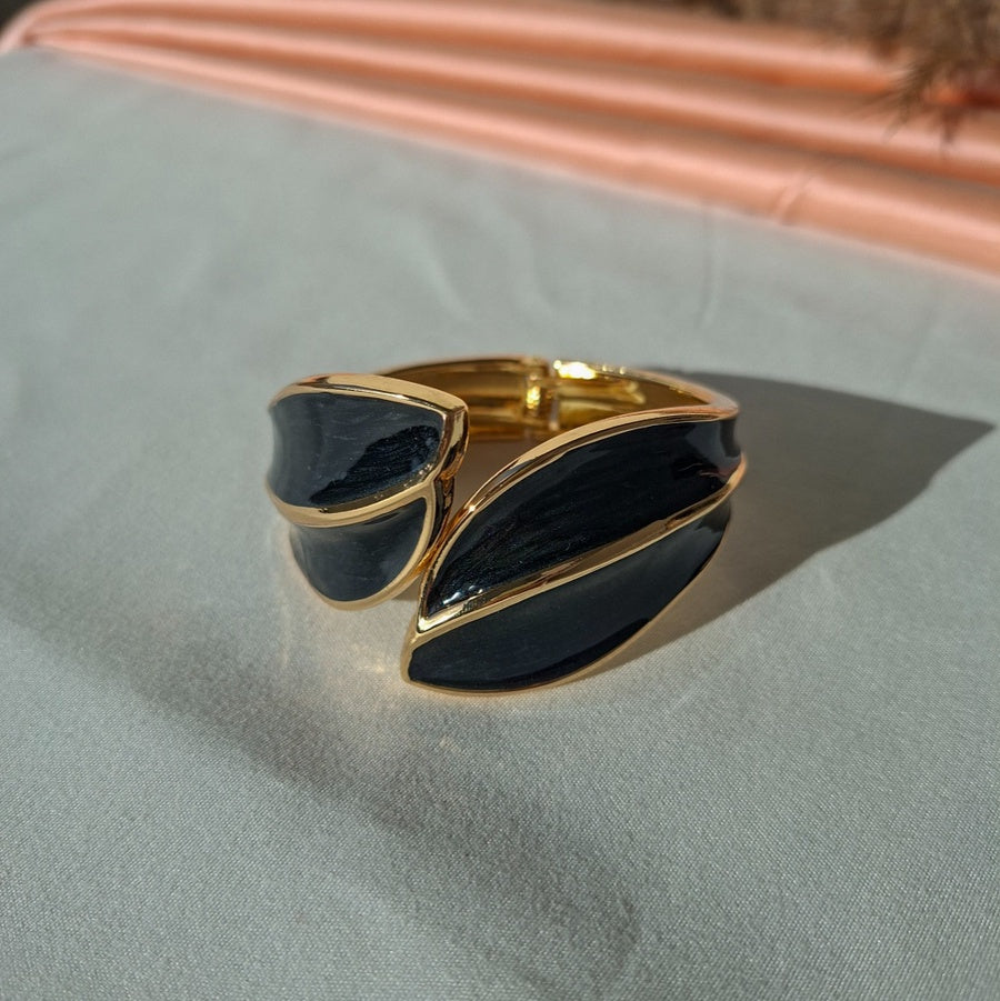 Golden Black Leaf Enamel Bangle