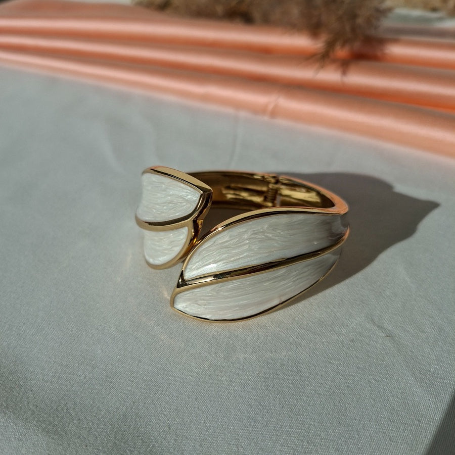 Golden White Leaf Enamel Bangle