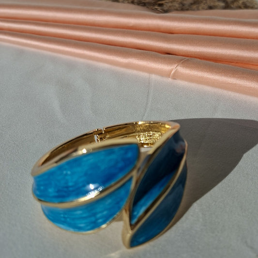Golden Blue Leaf Enamel Bangle
