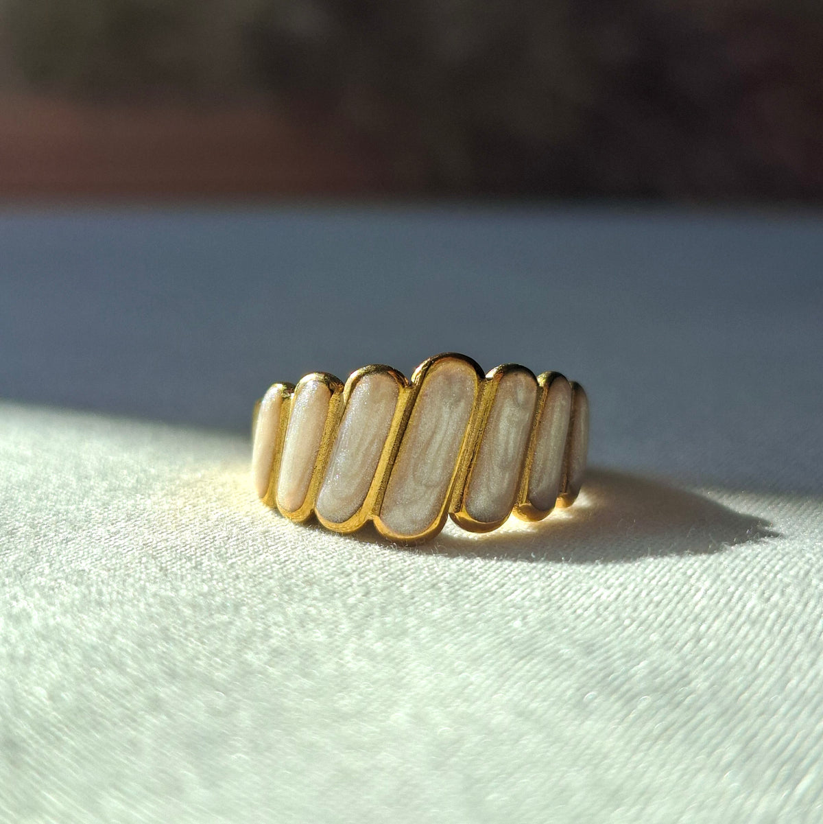 Golden White Enamel Stainless Steel Ring