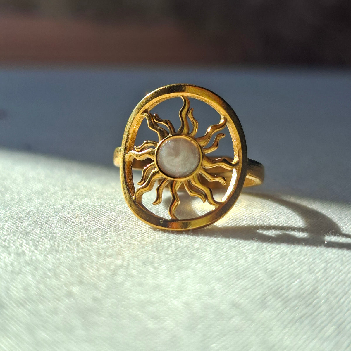 Golden Sunburst Stainless Steel Ring