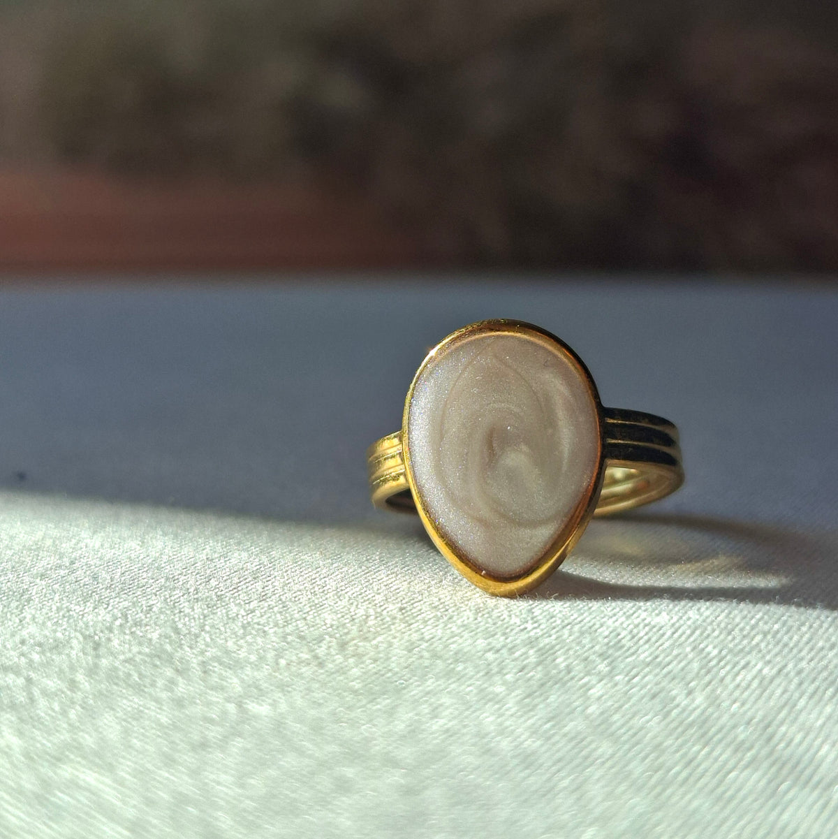 Golden White Teardrop Enamel Stainless Steel Ring