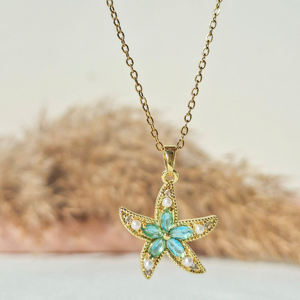 Golden Crystal Starfish Necklace