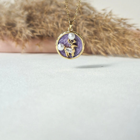 Purple Enamel Deer Necklace
