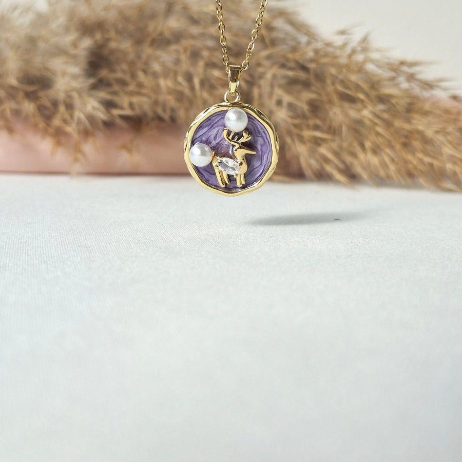 Purple Enamel Deer Necklace