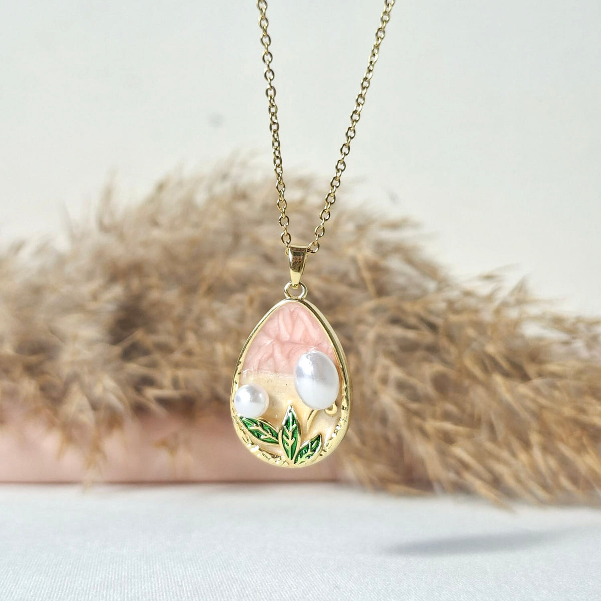 Pink Floral Teardrop Necklace