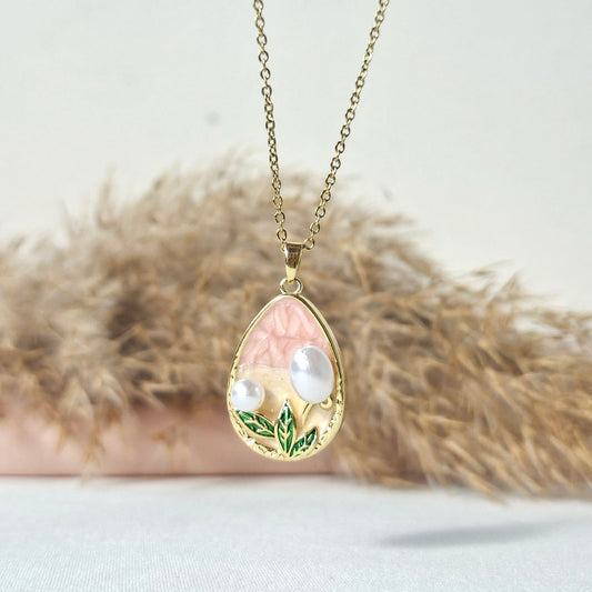 Pink Floral Teardrop Necklace