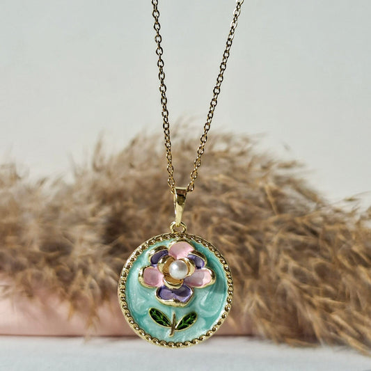 Mint Enamel Flower Necklace