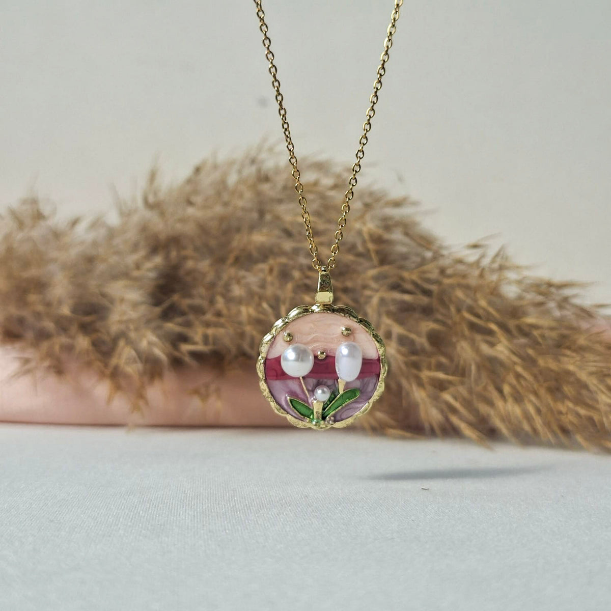 Pink Pearl Enamel Necklace