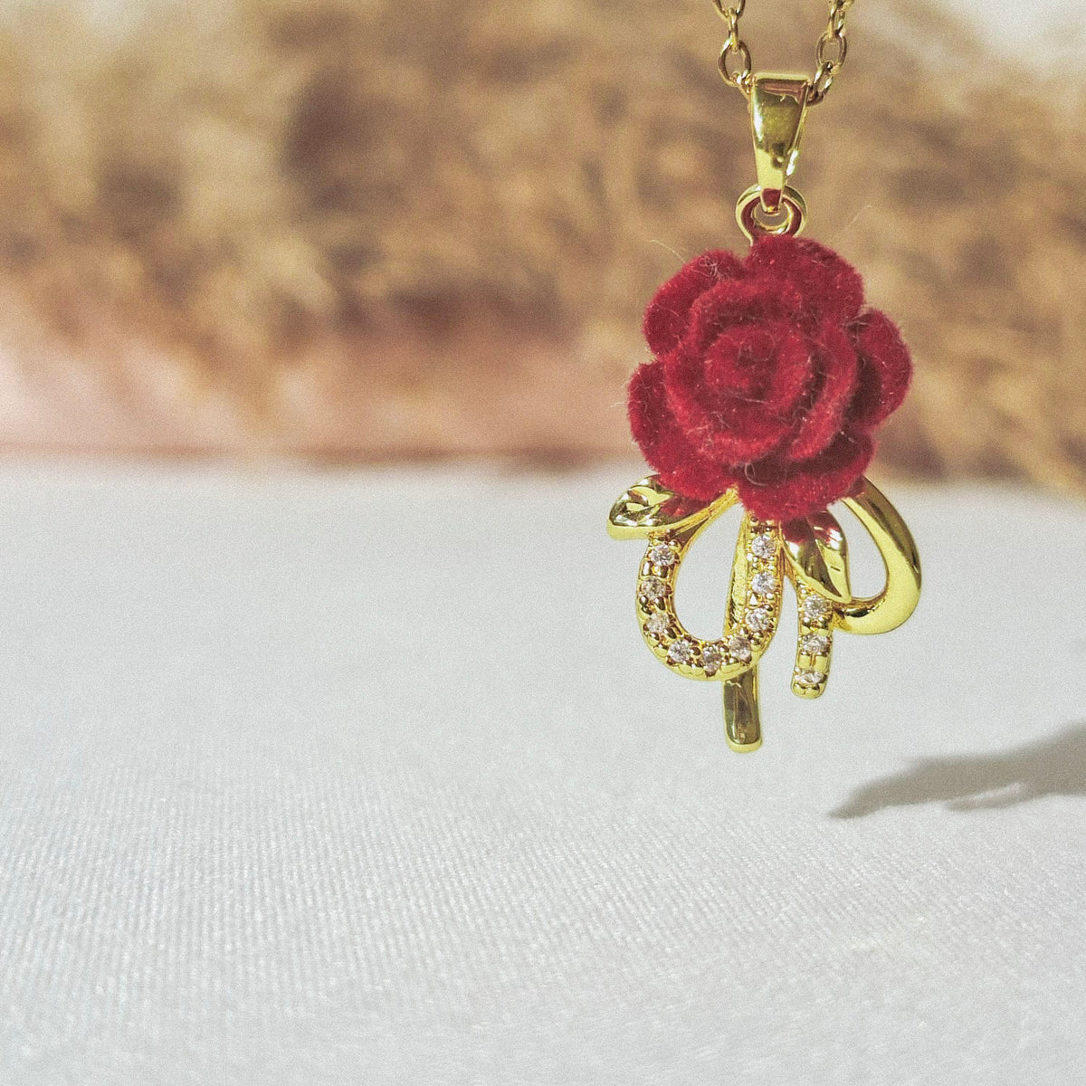 Golden Red Rose Bow Necklace