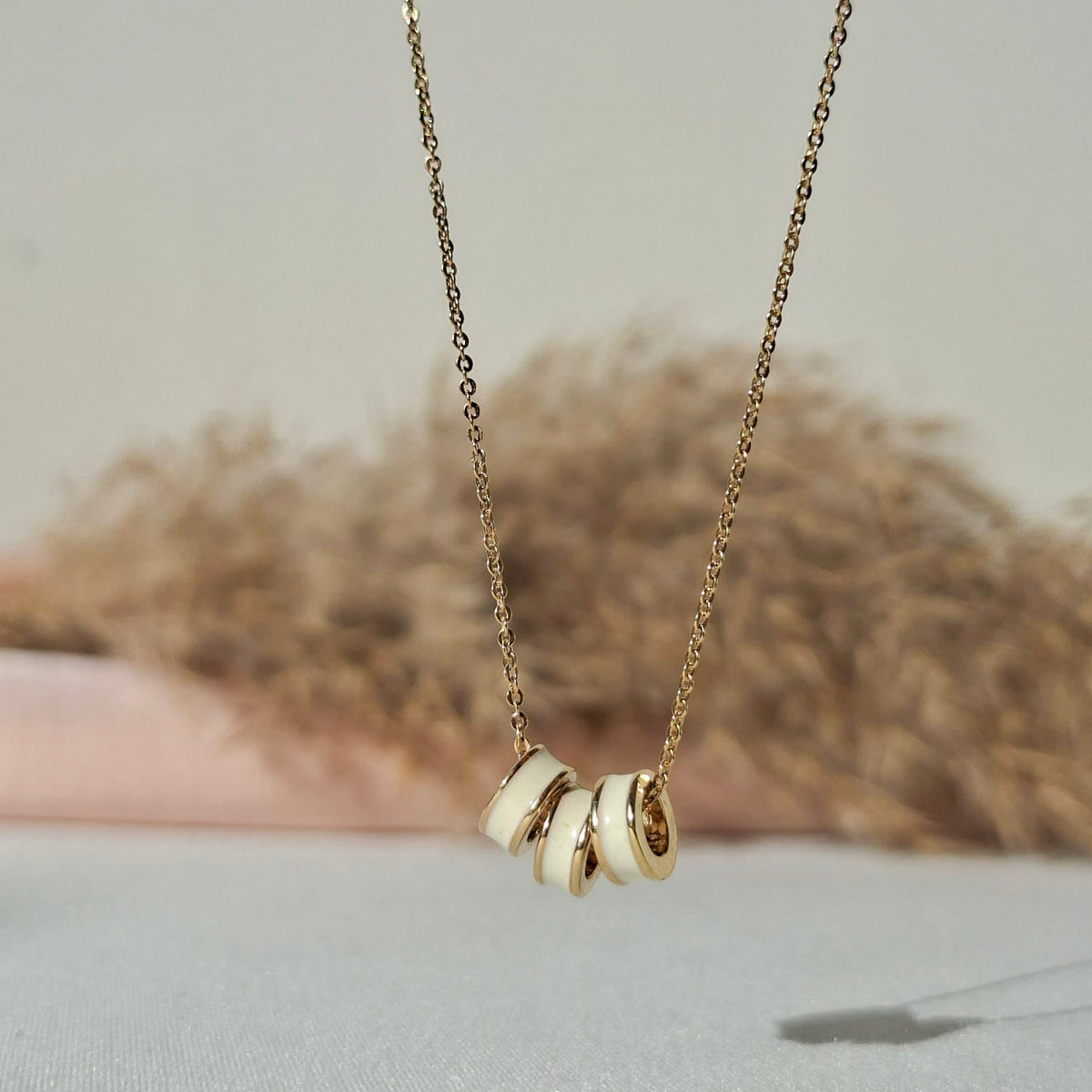 Golden Triple White Ring Necklace