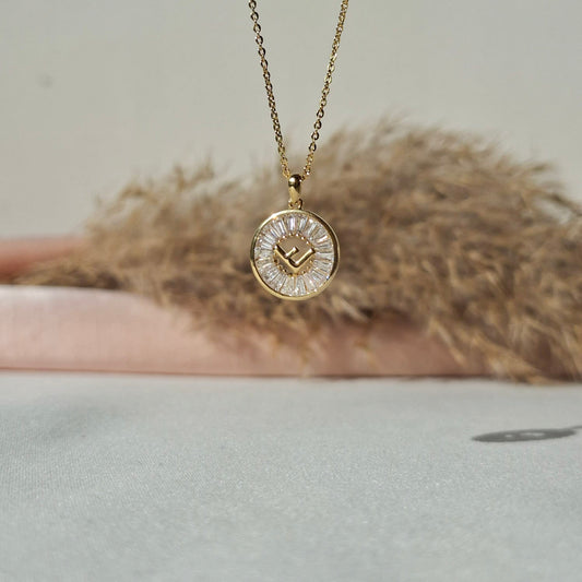 Golden Crystal Letter E Necklace