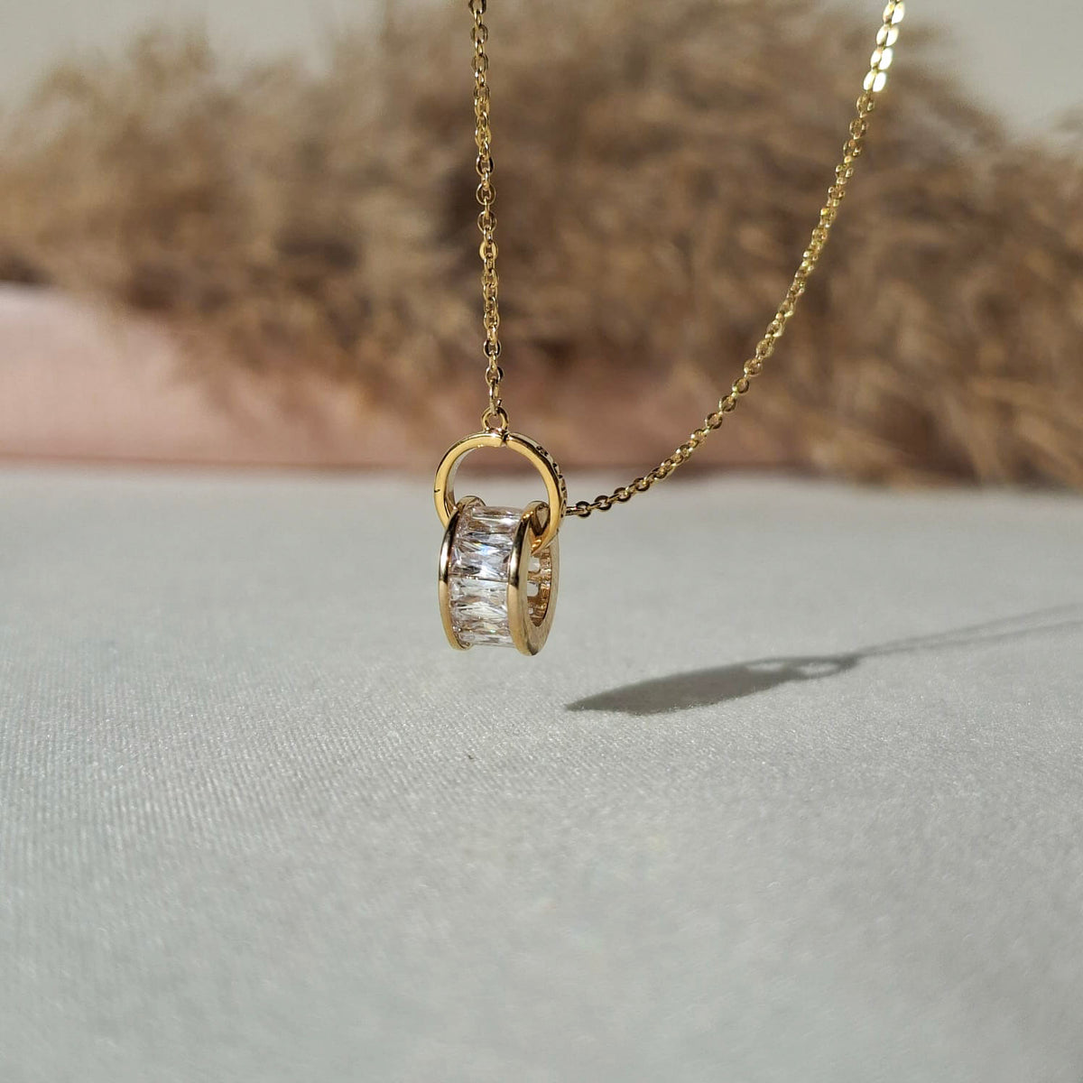 Golden Crystal Barrel Ring Necklace
