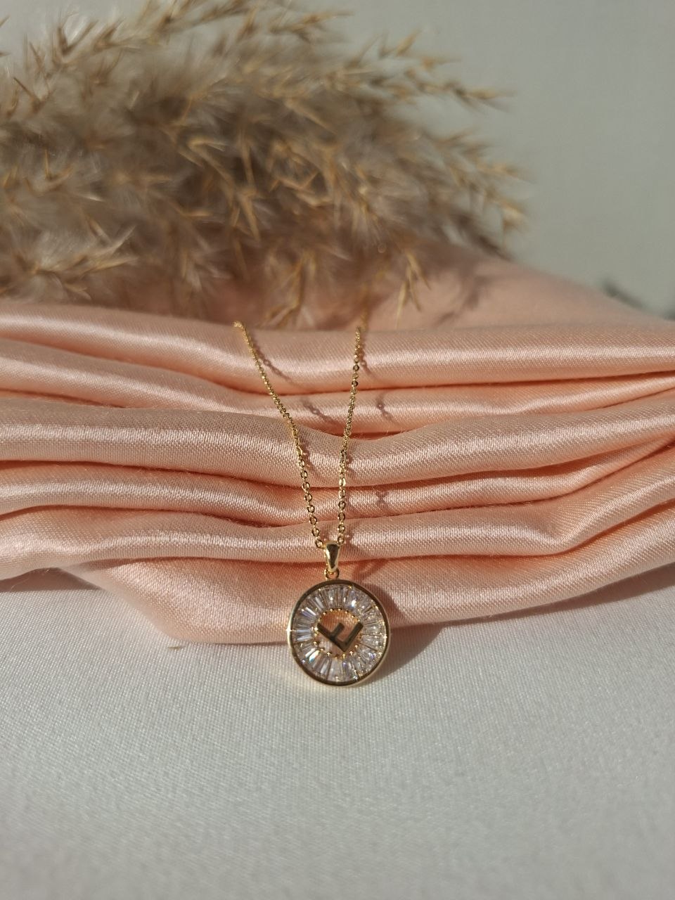 Golden Crystal Letter E Necklace
