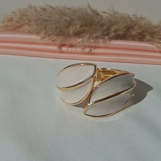 Golden White Leaf Enamel Bangle